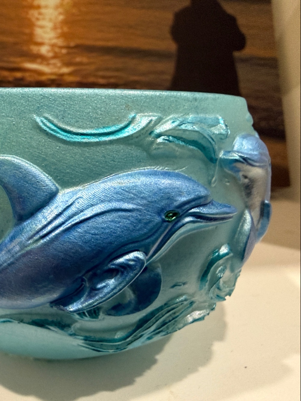 Decorative Turquoise Blue Dolphin Resin Bowl - Picture 3 of 11